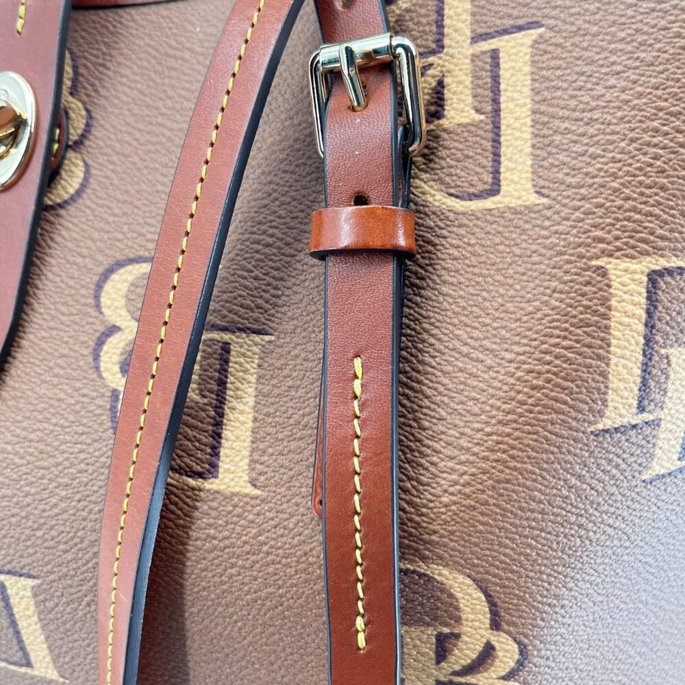 Dooney & Bourke Dover Tote Brown DB Monogram Leather Trim Gold Shoulder Bag - Picture 5 of 16